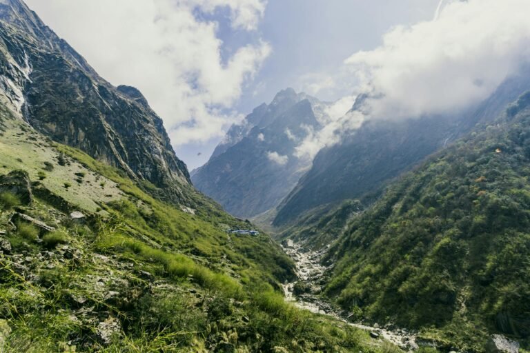 Breathtaking landscape of the Annapurna Range under a clear sky in Koshi Province, Nepal.